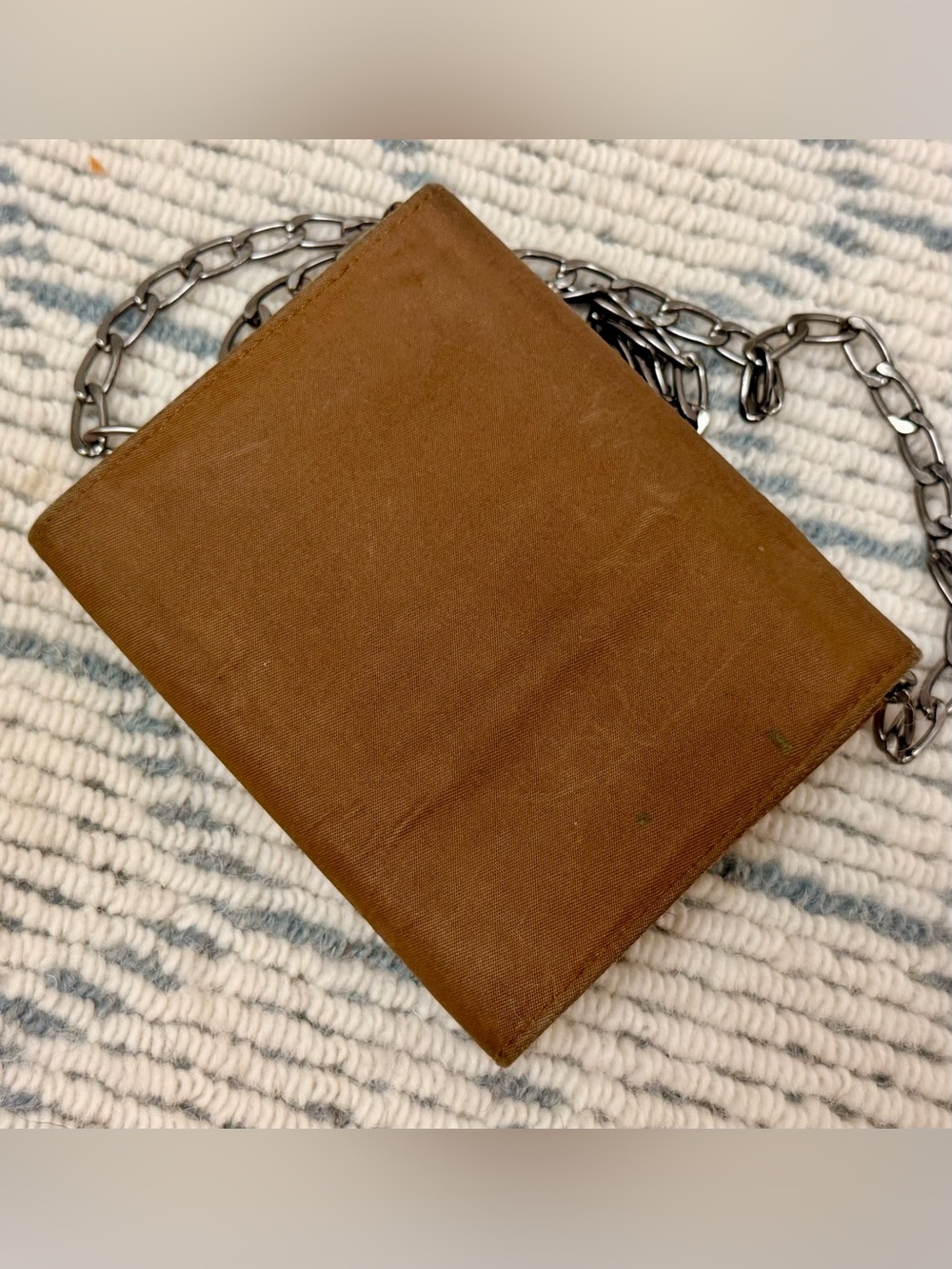PRADA Vintage Y2K Chic Minimalist Brown Tessuto Nylon Trifold Wallet W/ Chain - Picture 9 of 16